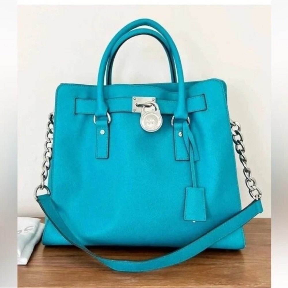 Michael Kors Turquoise Satchel with Silver Chain Accents